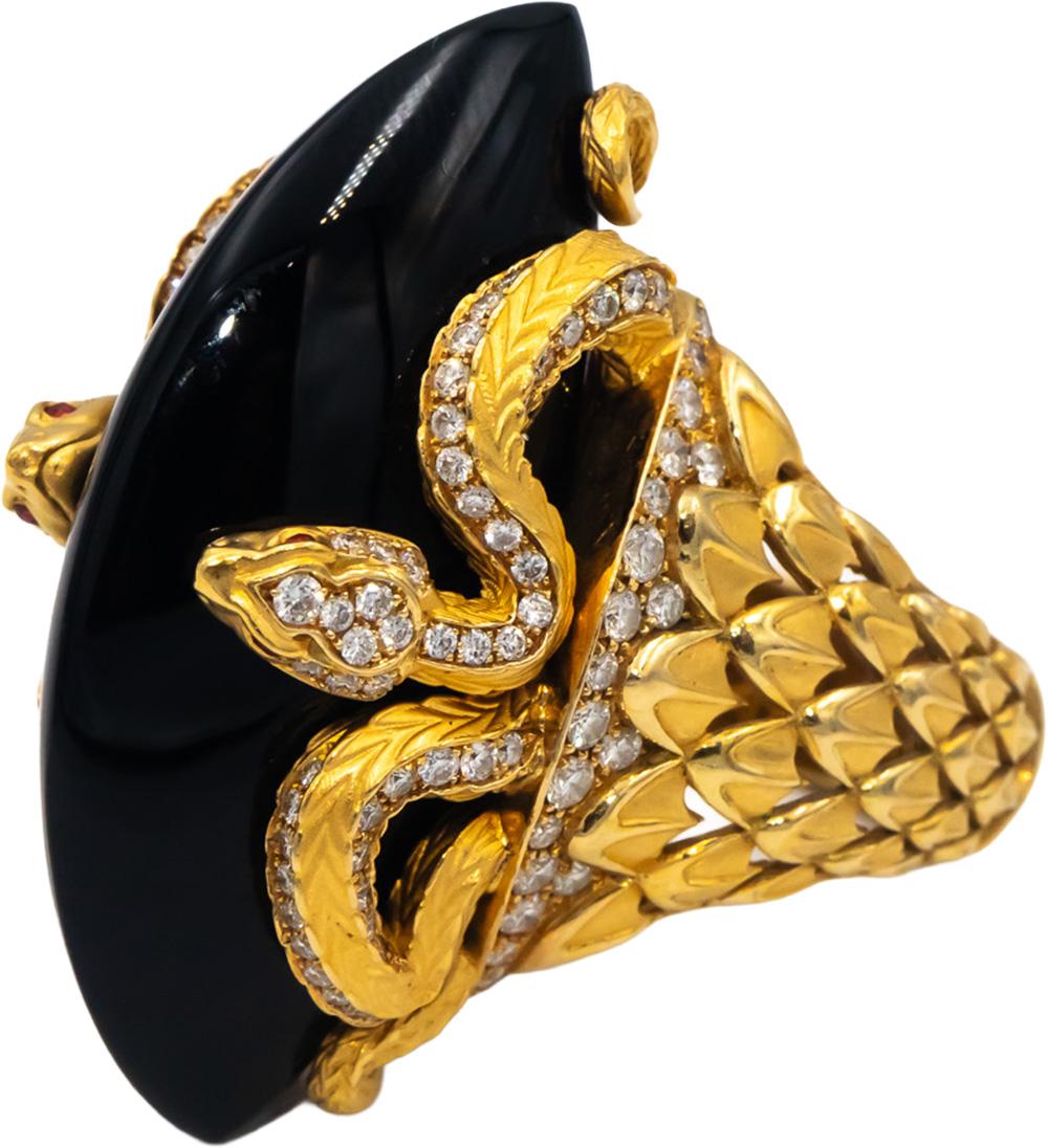 CARRERA Y CARRERA 18k Gold Diamond Sapphire Onyx Abanico Ring 37.20CT $19500