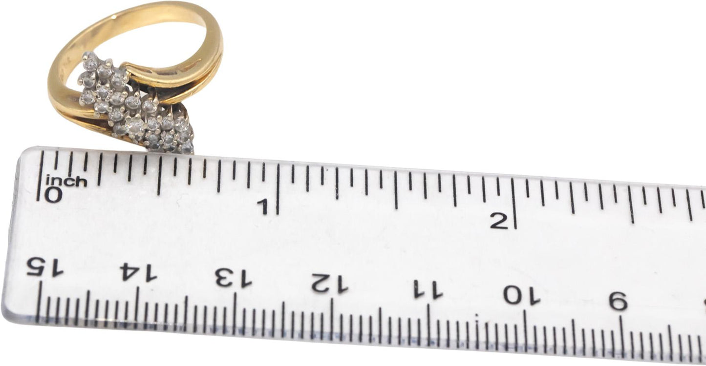 14k Yellow & White Gold Round Diamond Cluster Cocktail Ring 0.35CT Size 6.5