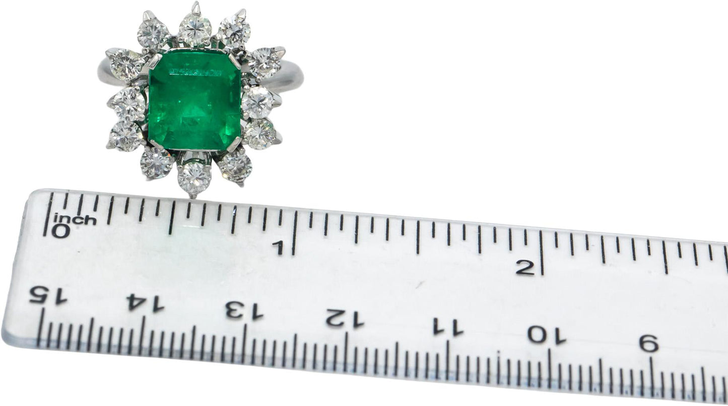GIA Certified 14k White Gold Colombian Emerald & VS Diamond Cocktail Ring 5.30CT
