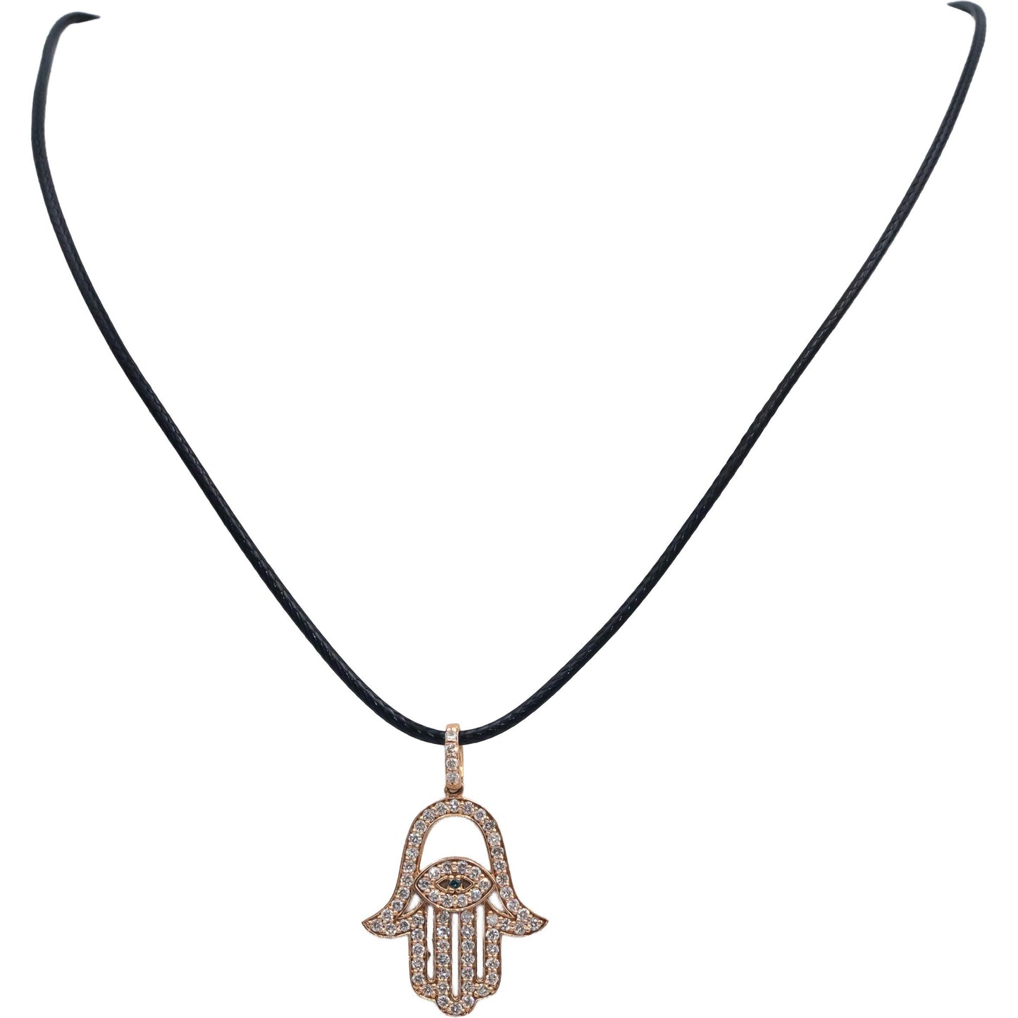 14k Rose Gold VS Round Diamond Hamsa Hand Pendant Necklace 1.05CT