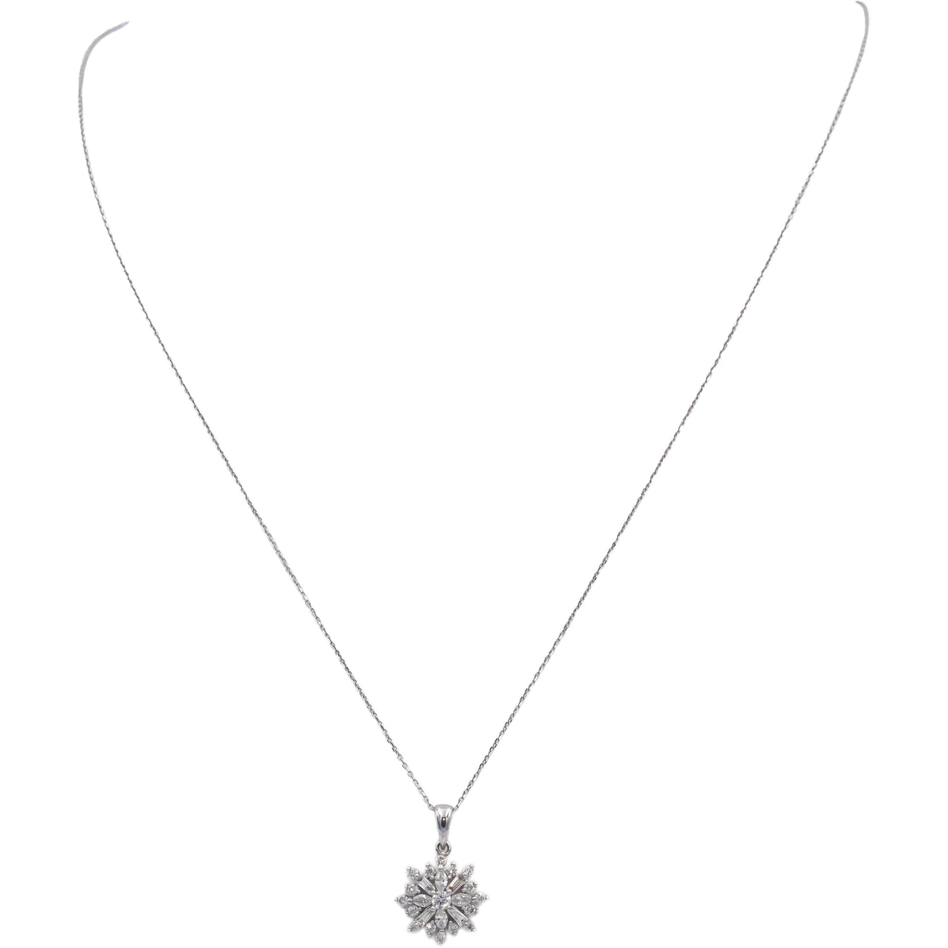 10k Gold Round Baguette Marquise Cut Diamond Snowflake Pendant Necklace .50CT