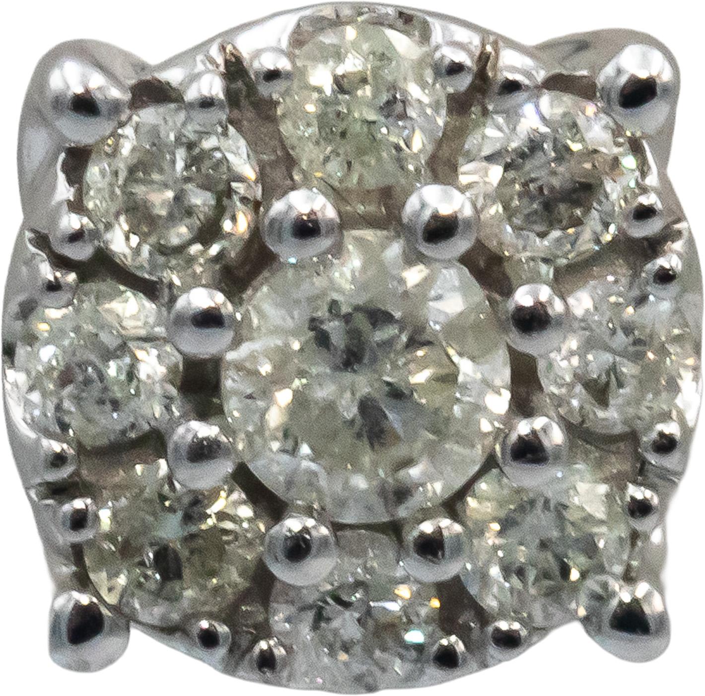 Round Diamond 10k White Gold Cluster Stud Earrings 1.20CT