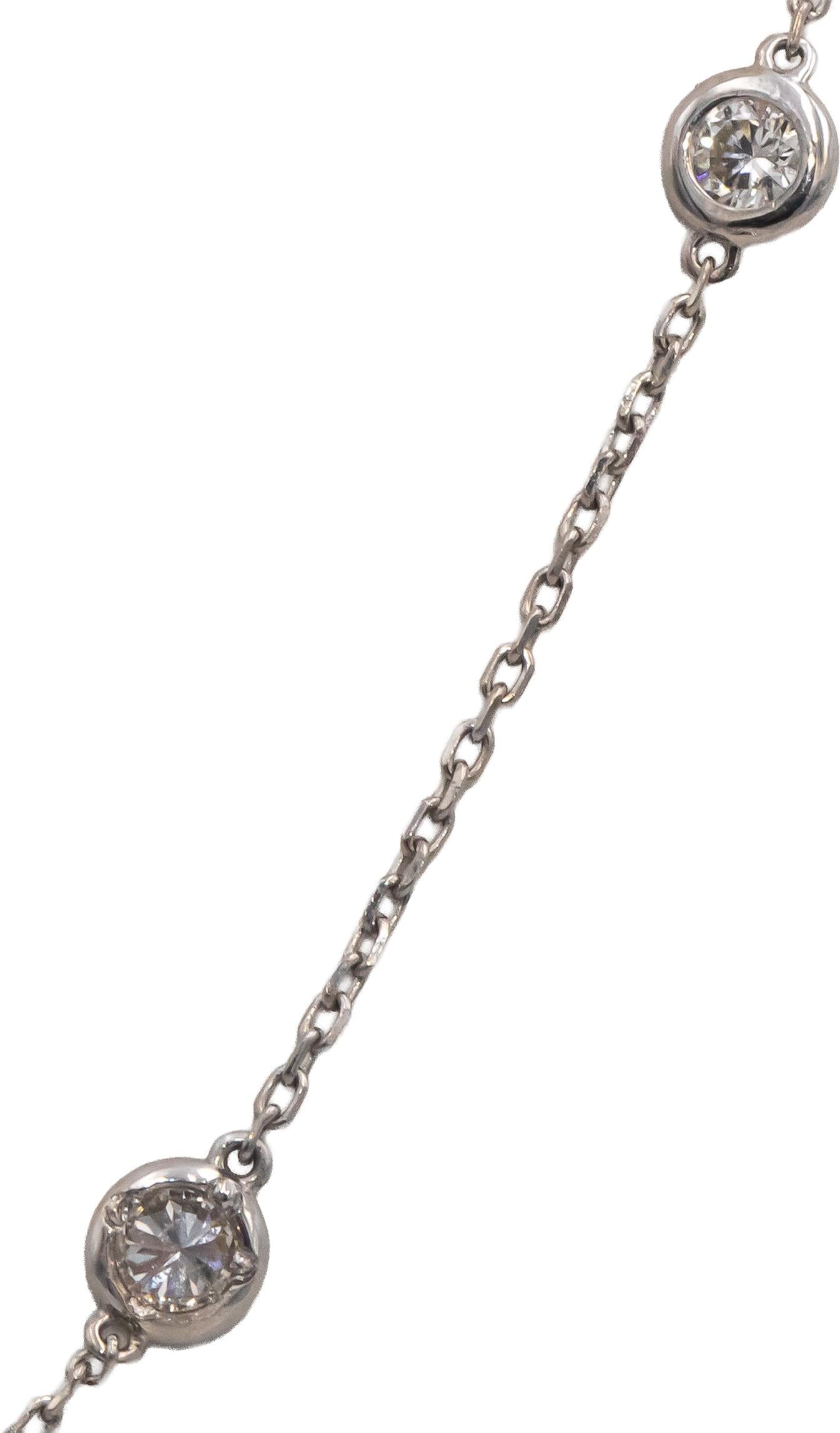 Round Bezel Set Diamond By The Yard Necklace Chain Jewelry 14k White Gold 1.27CT