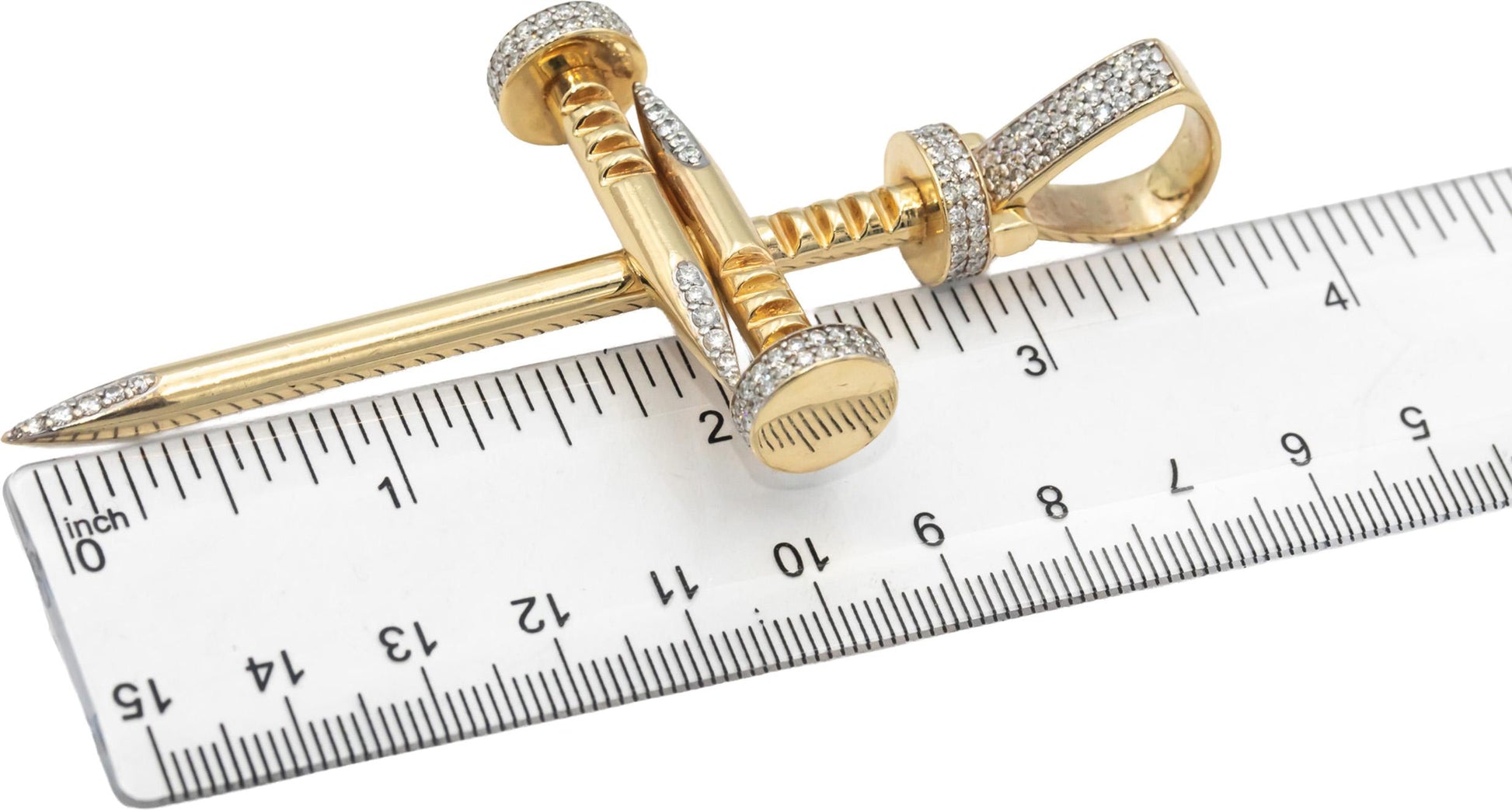 14k Yellow Gold VS Round Diamond Nail Cross Crucifix Pendant 2.0CT