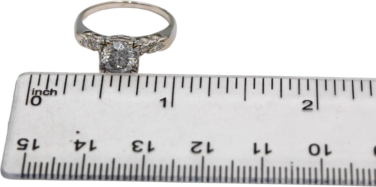 Vintage Antique 14k White Gold Old Euro Diamond Engagement Ring 1.08CT Size 5.5