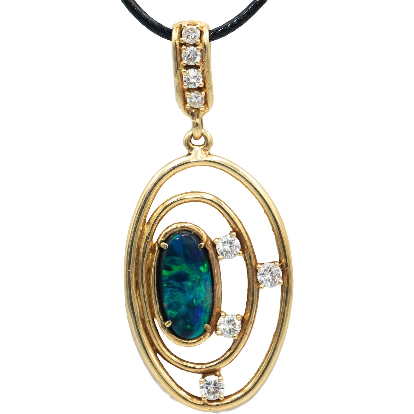 14k Yellow Gold Cabochon Opal & Round Diamond Pendant Necklace 2.25CT