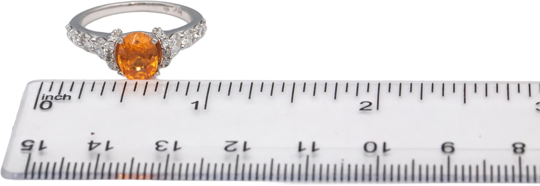 14k White Gold Orange Garnet & Diamond Cocktail Ring 2.54CT Size 7