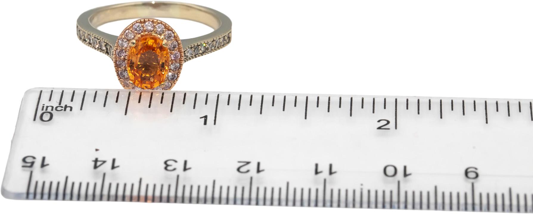 14k White & Rose Gold Orange Garnet & Diamond Halo Ring 2.32CT Size 9
