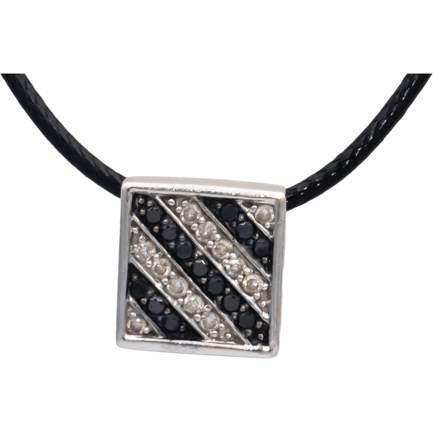 14k White Gold Round Black & White Diamond Pendant Necklace 0.50CT