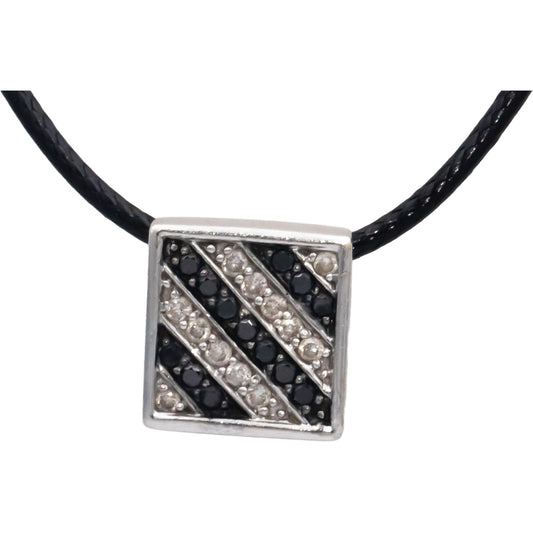 14k White Gold Round Black & White Diamond Pendant Necklace 0.50CT