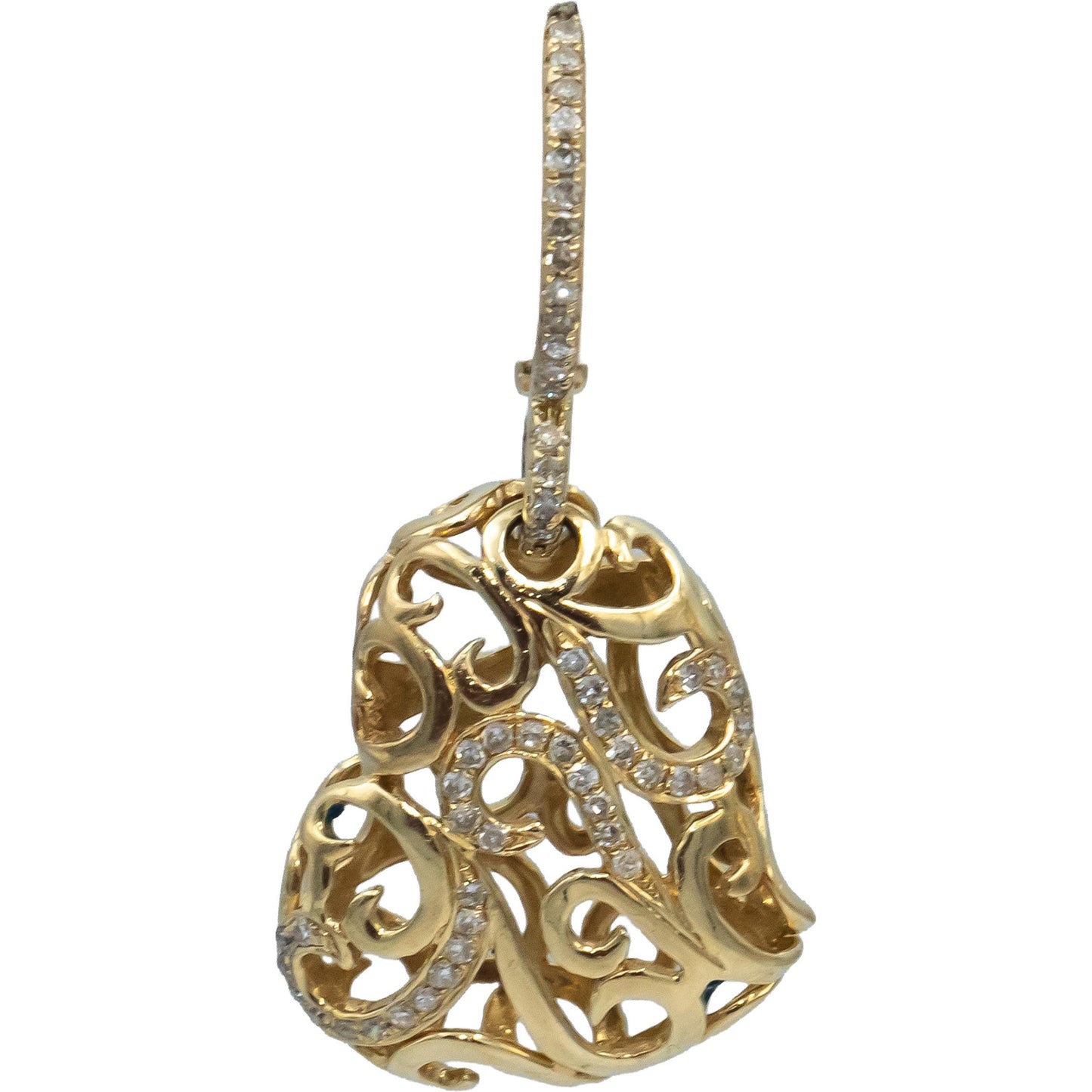 14k Yellow Gold Round Diamond Gallery Heart Drop Dangle Earrings 0.50CT