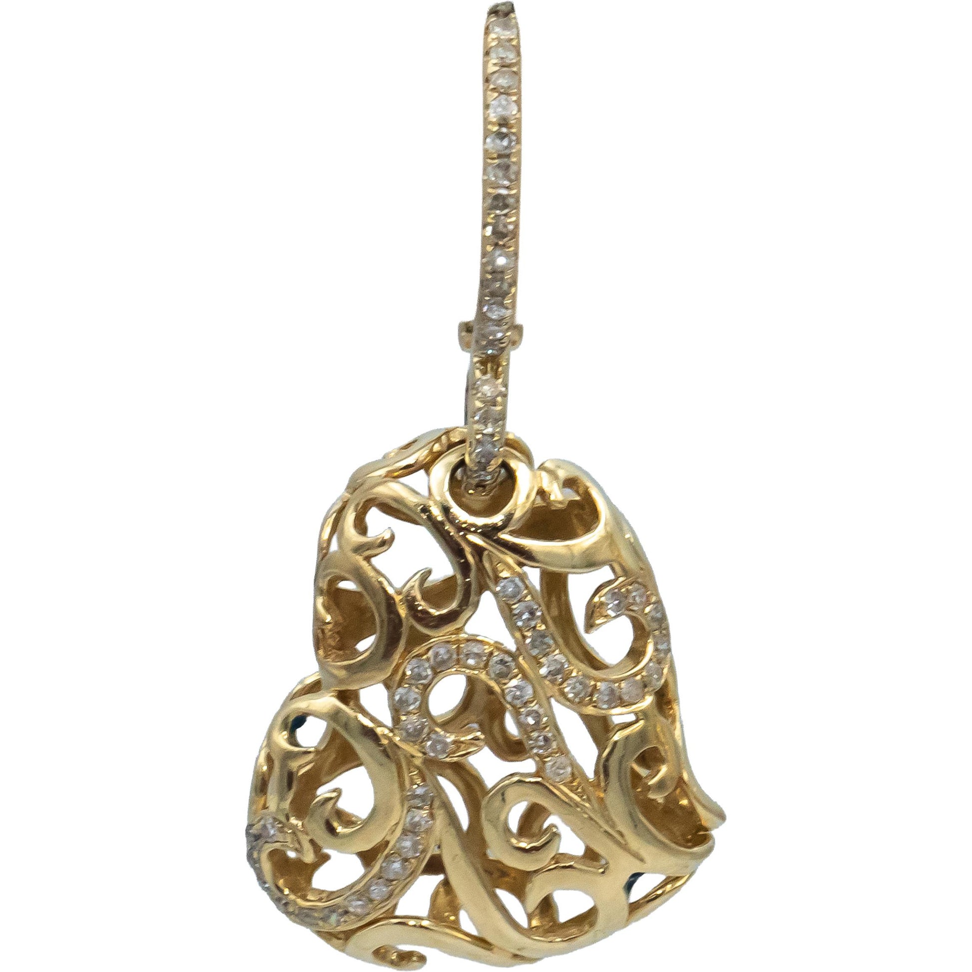 14k Yellow Gold Round Diamond Gallery Heart Drop Dangle Earrings 0.50CT