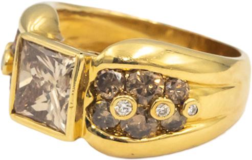 18k Yellow Gold Princess & Round Diamond Cocktail Ring 3.40CT w/ 2.0CT Center