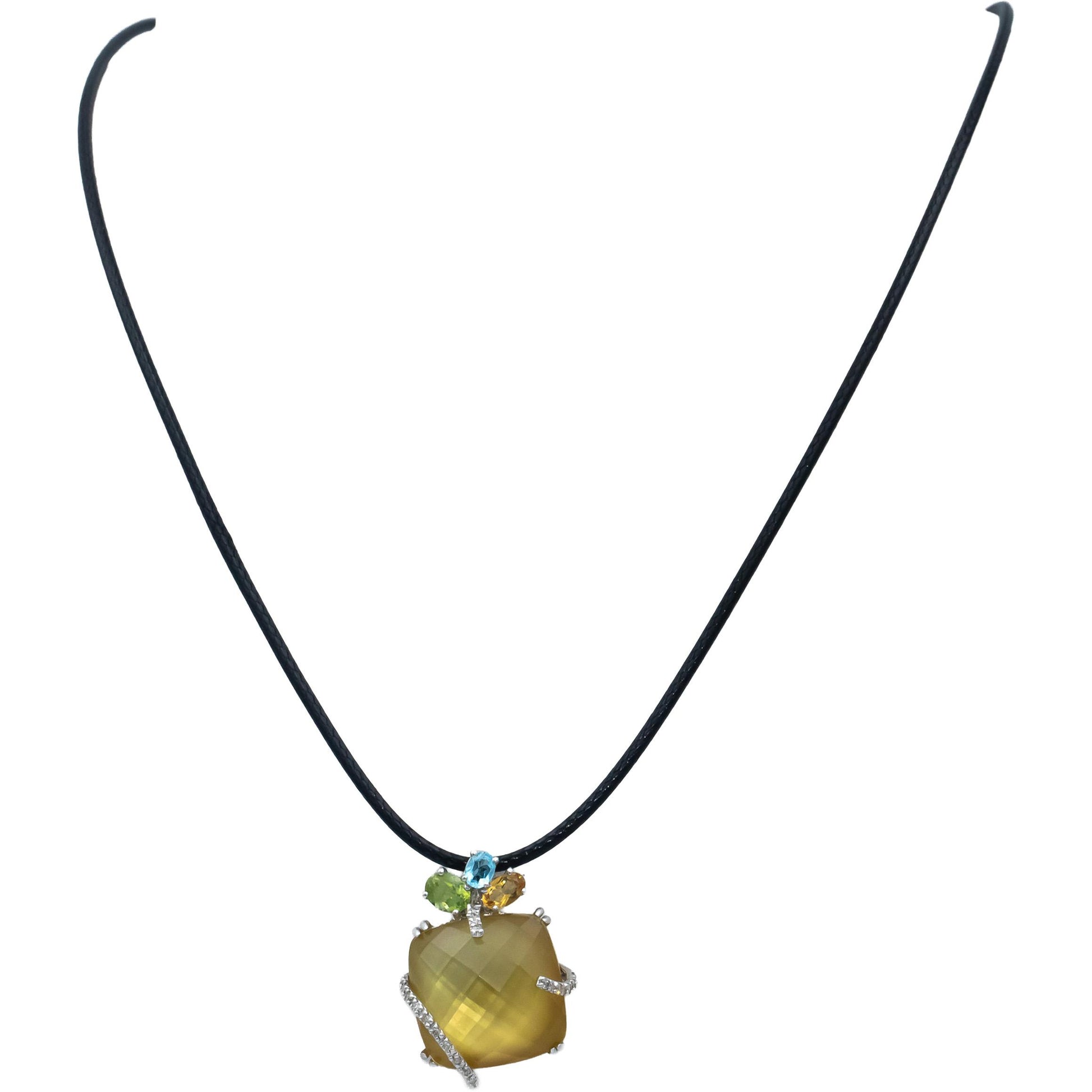 14k White Gold Diamond Citrine Aquamarine Peridot Pendant Necklace 0.10CT