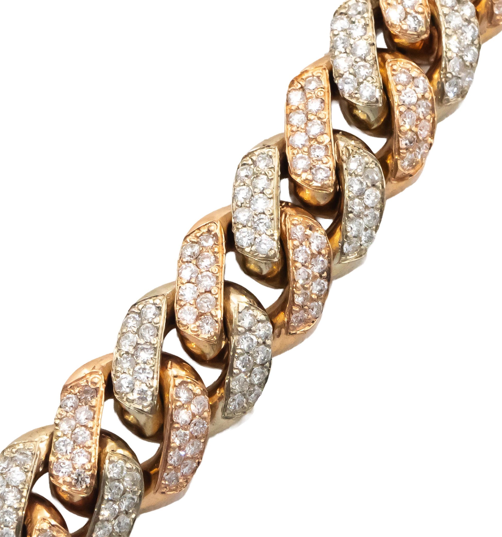 14k White & Rose Gold Round Diamond Iced Out Cuban Link Necklace 13.0CT