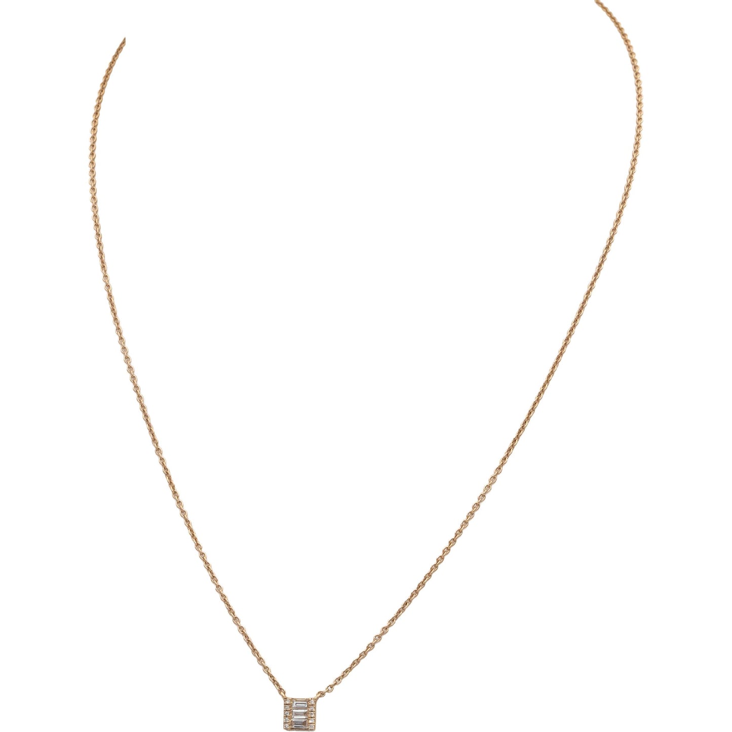 18k Rose Gold VS Baguette & Round Diamond Pendant Necklace Chain 0.20CT