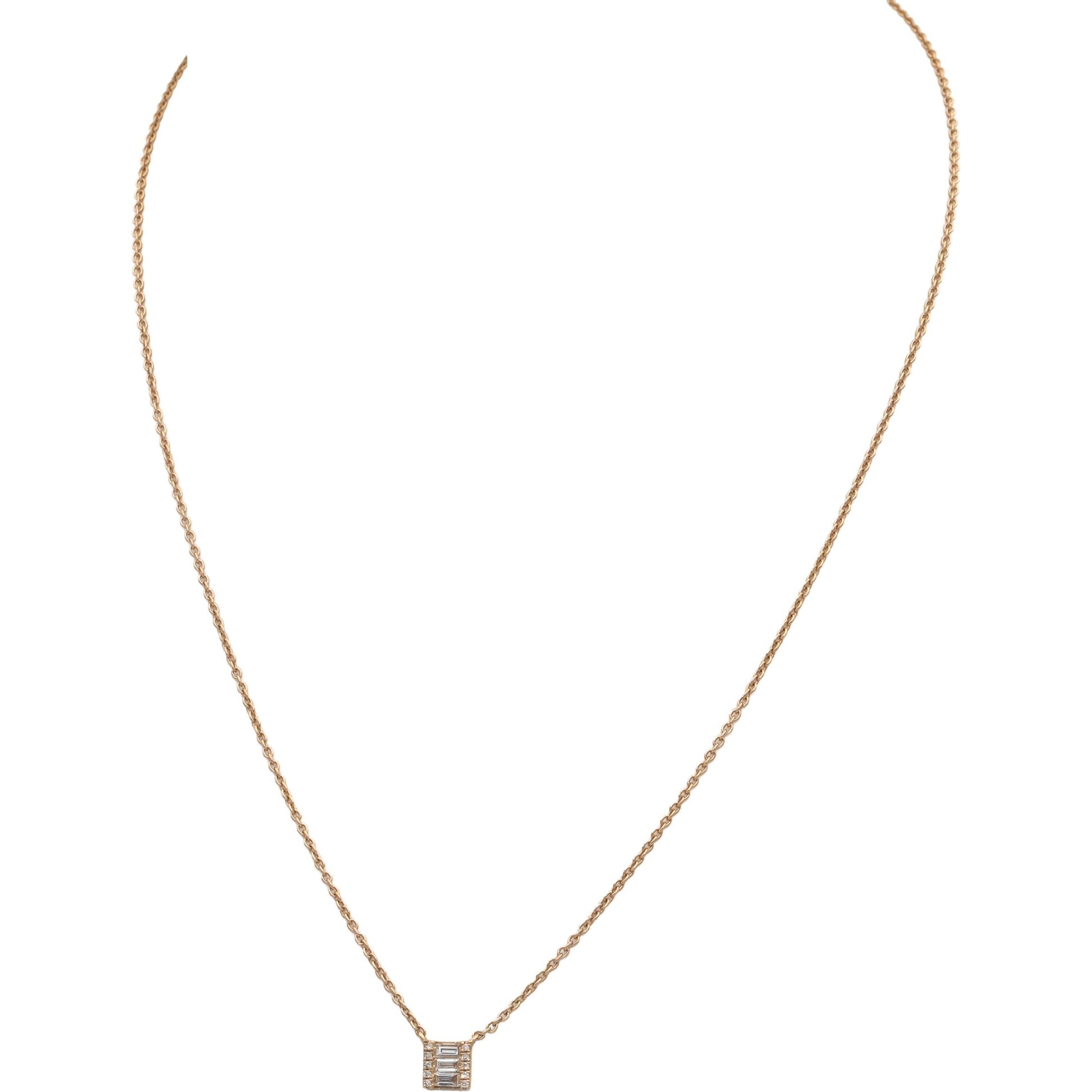 18k Rose Gold VS Baguette & Round Diamond Pendant Necklace Chain 0.20CT