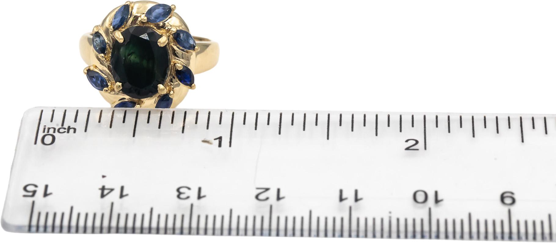 14k Yellow Gold Oval & Marquise Cut Sapphire Cocktail Ring 2.72CT Size 6.25