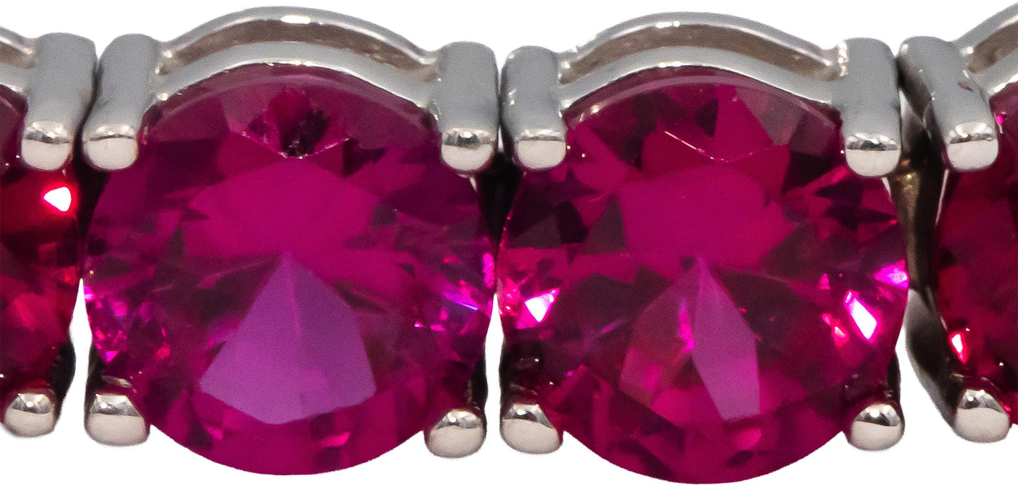 14k White Gold Oval Cut Synthetic Ruby Tennis Bracelet 31.0CTW