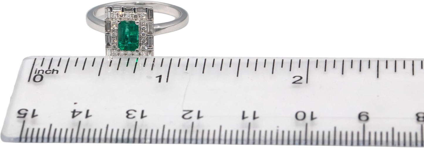 18k White Gold Emerald and Diamond Rectangle Halo Ring 0.70CTW Size 6