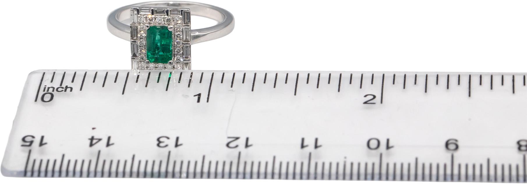 18k White Gold Emerald and Diamond Rectangle Halo Ring 0.70CTW Size 6