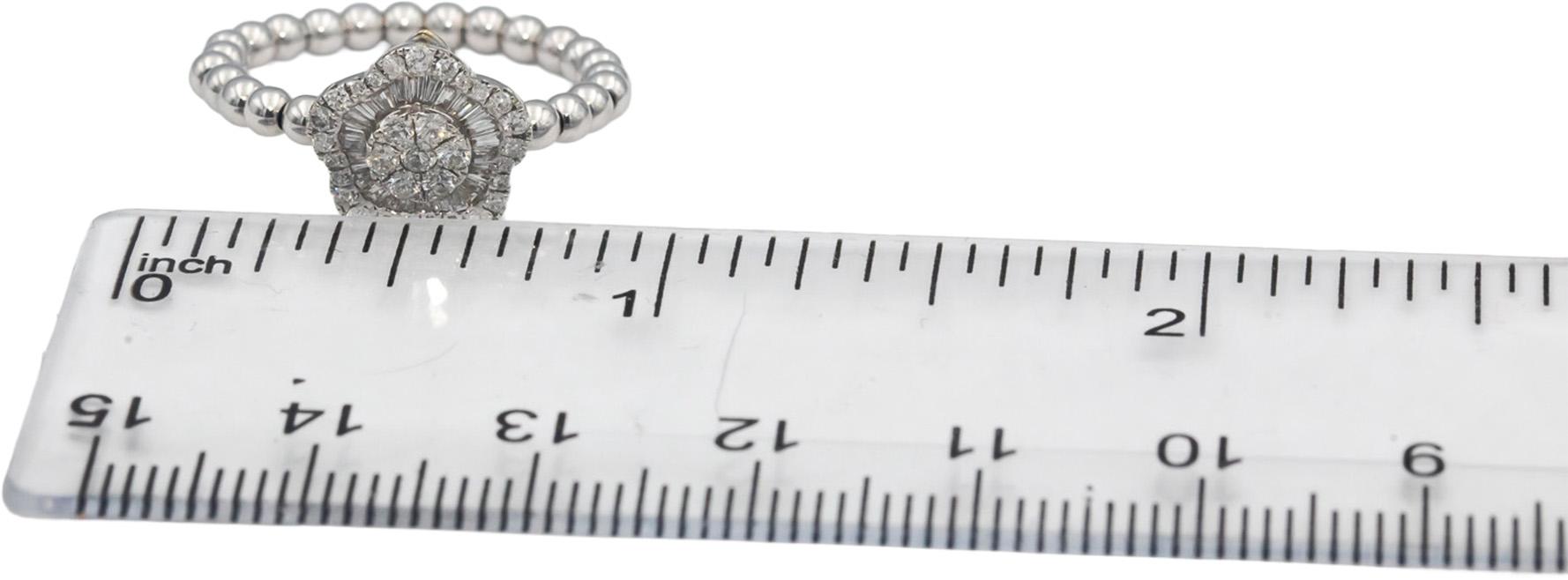 18k White Gold Round & Baguette Cut Diamond Flower Ring Pendant 0.40CT Size 6