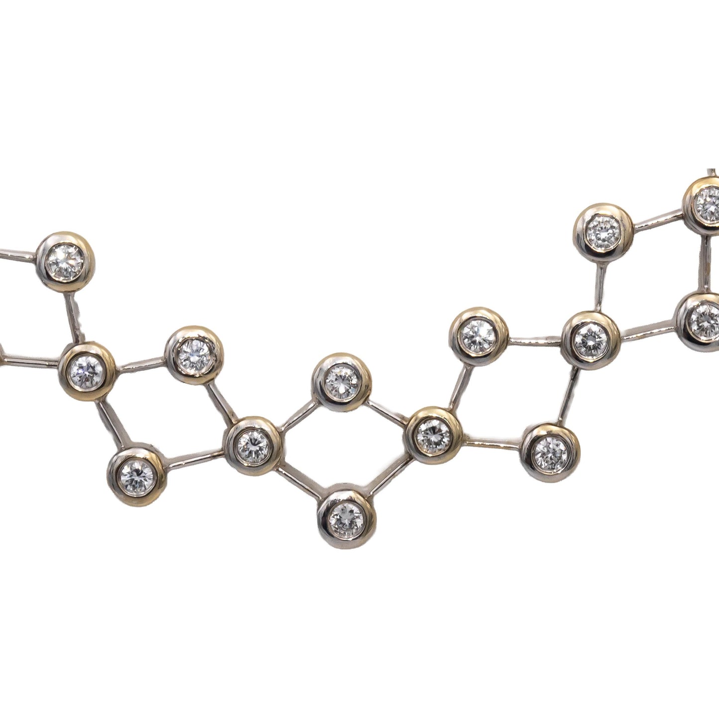 18k White & Yellow Gold Round Bezel Set Diamond Lattice Collar Necklace 2.50CTW