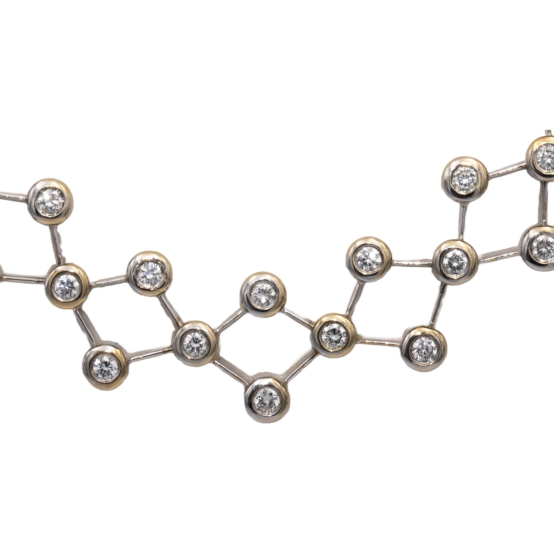 18k White & Yellow Gold Round Bezel Set Diamond Lattice Collar Necklace 2.50CTW