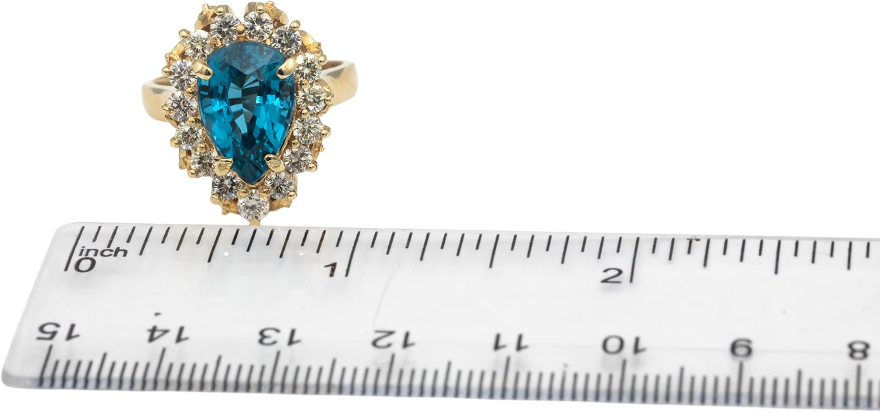 14k Yellow Gold Pear Cut Blue Topaz Round Diamond Cocktail Ring 6.50CT Size 8