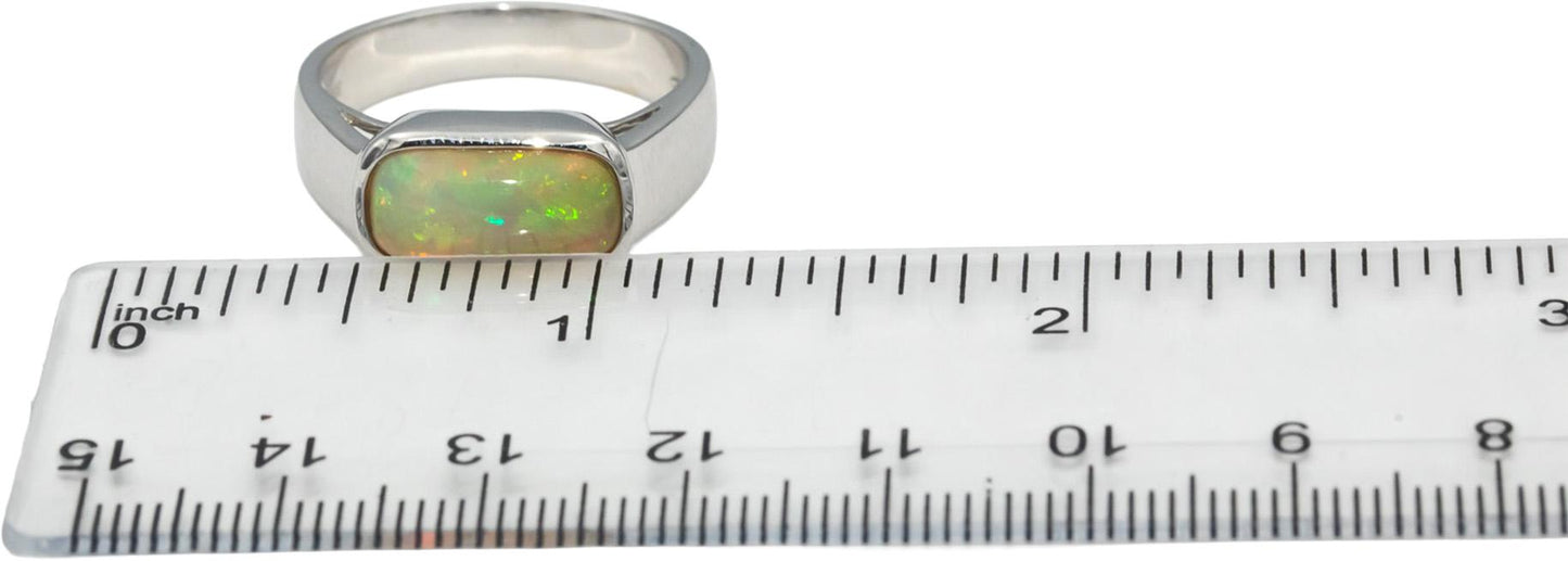 14k White Gold Cabochon Cut Bezel Set Opal Solitaire Ring 2.0CT Size 10