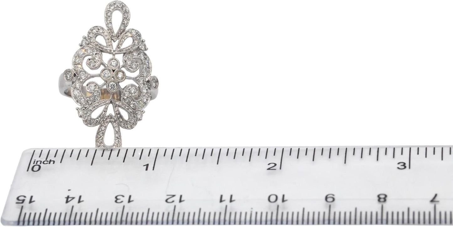 14k White Gold Round Diamond Filigree Cocktail Ring 0.75CT Size 8.25