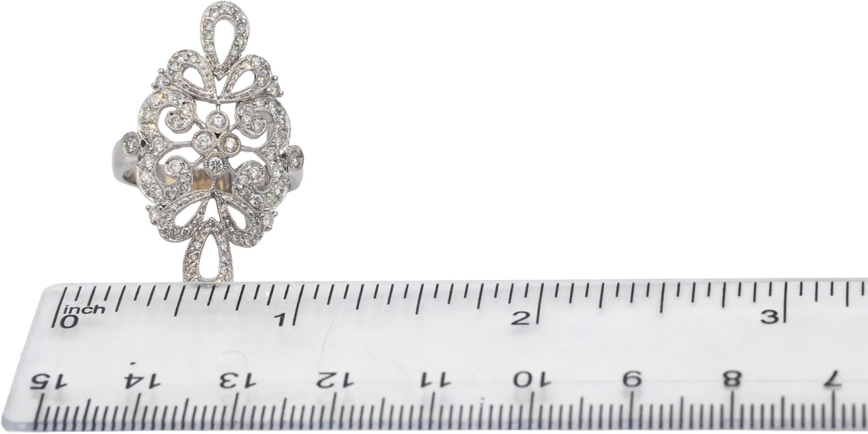 14k White Gold Round Diamond Filigree Cocktail Ring 0.75CT Size 8.25