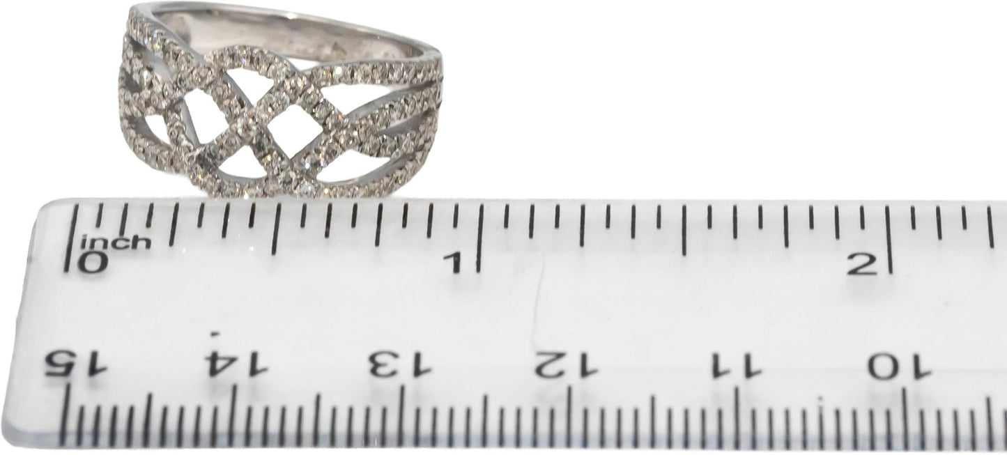 14k White Gold Round Diamond Woven Band Ring 1.0CT Size 7