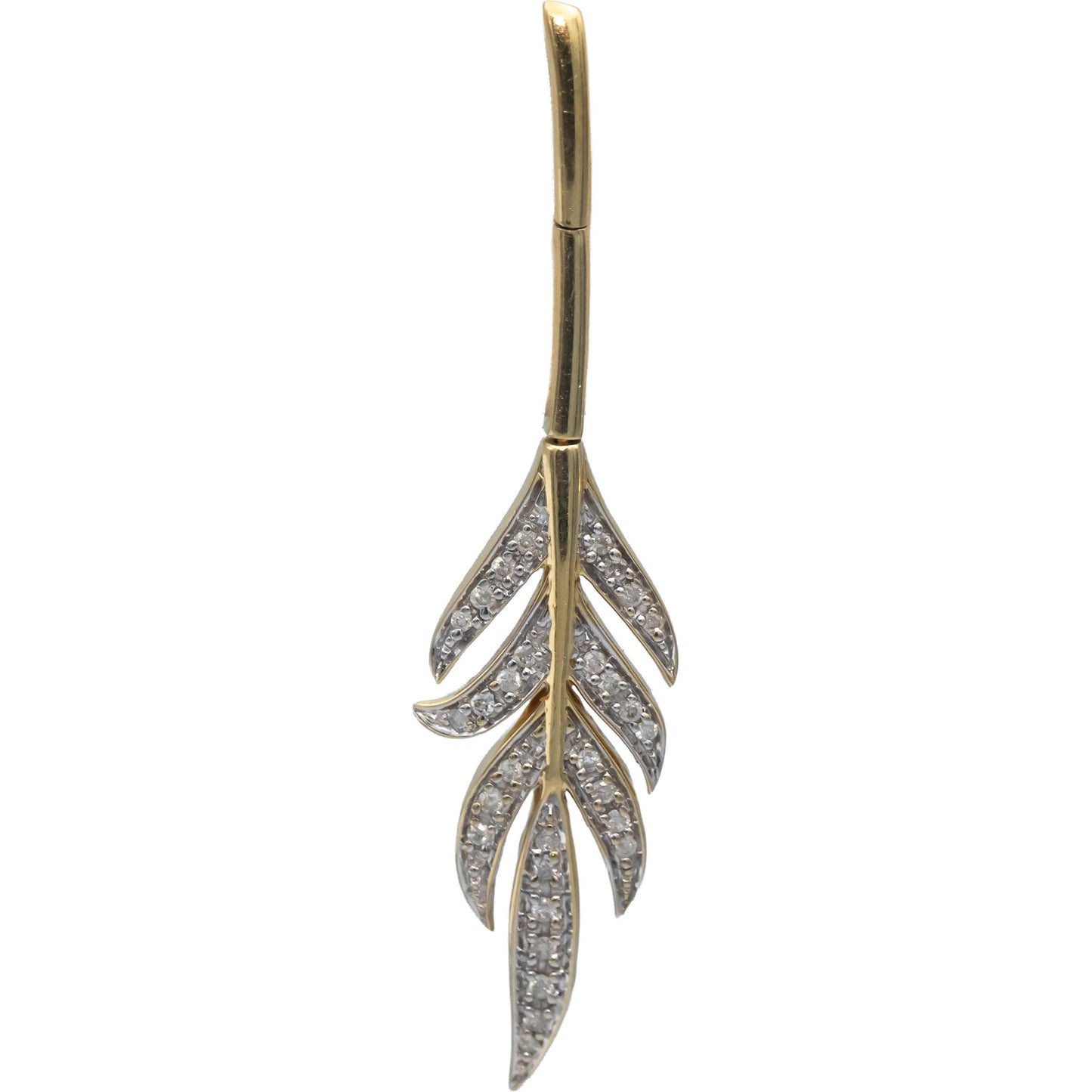 14k Yellow Gold Round Diamond Feather Dangle Earrings 0.31CT