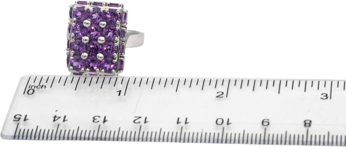 18k White Gold Round Cut Amethyst Cluster Cocktail Ring 6.18CTW Size 7