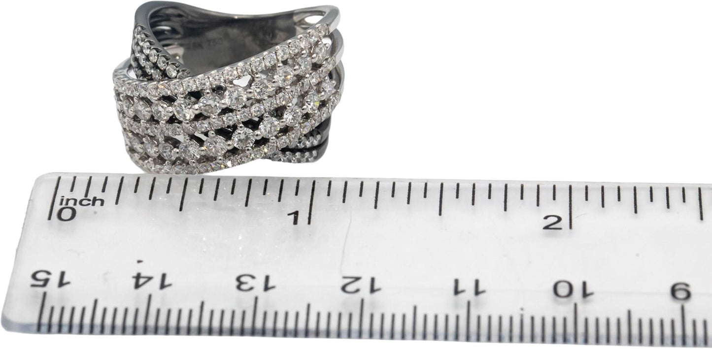 18k White Gold Black Rhodium Round Diamond Crossover Ring 2.25CT Size 7.5