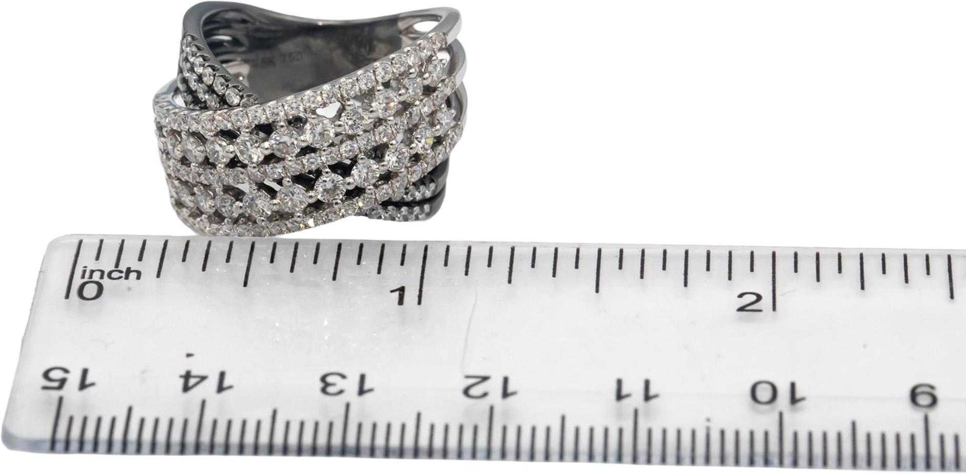 18k White Gold Black Rhodium Round Diamond Crossover Ring 2.25CT Size 7.5