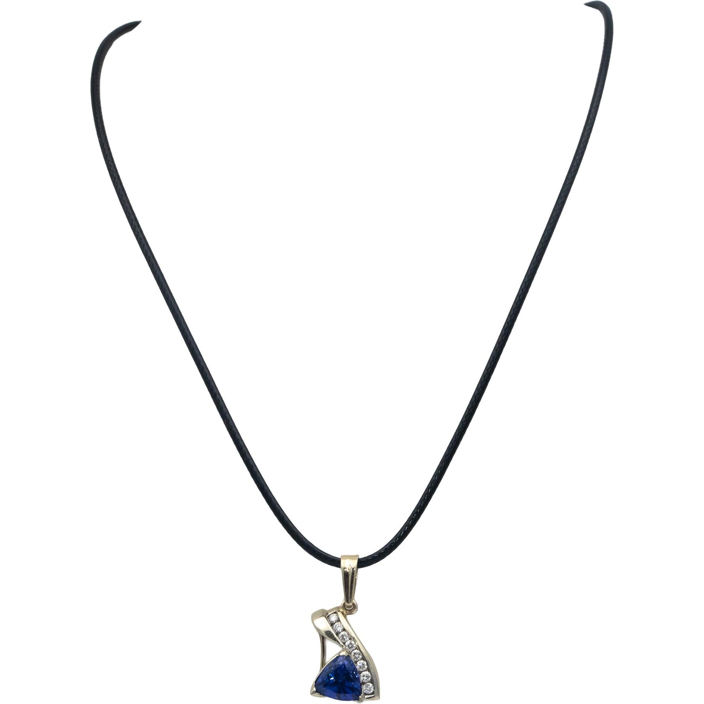 14k White Gold Trillion Tanzanite Round Diamond Pendant Necklace 3.35CTW