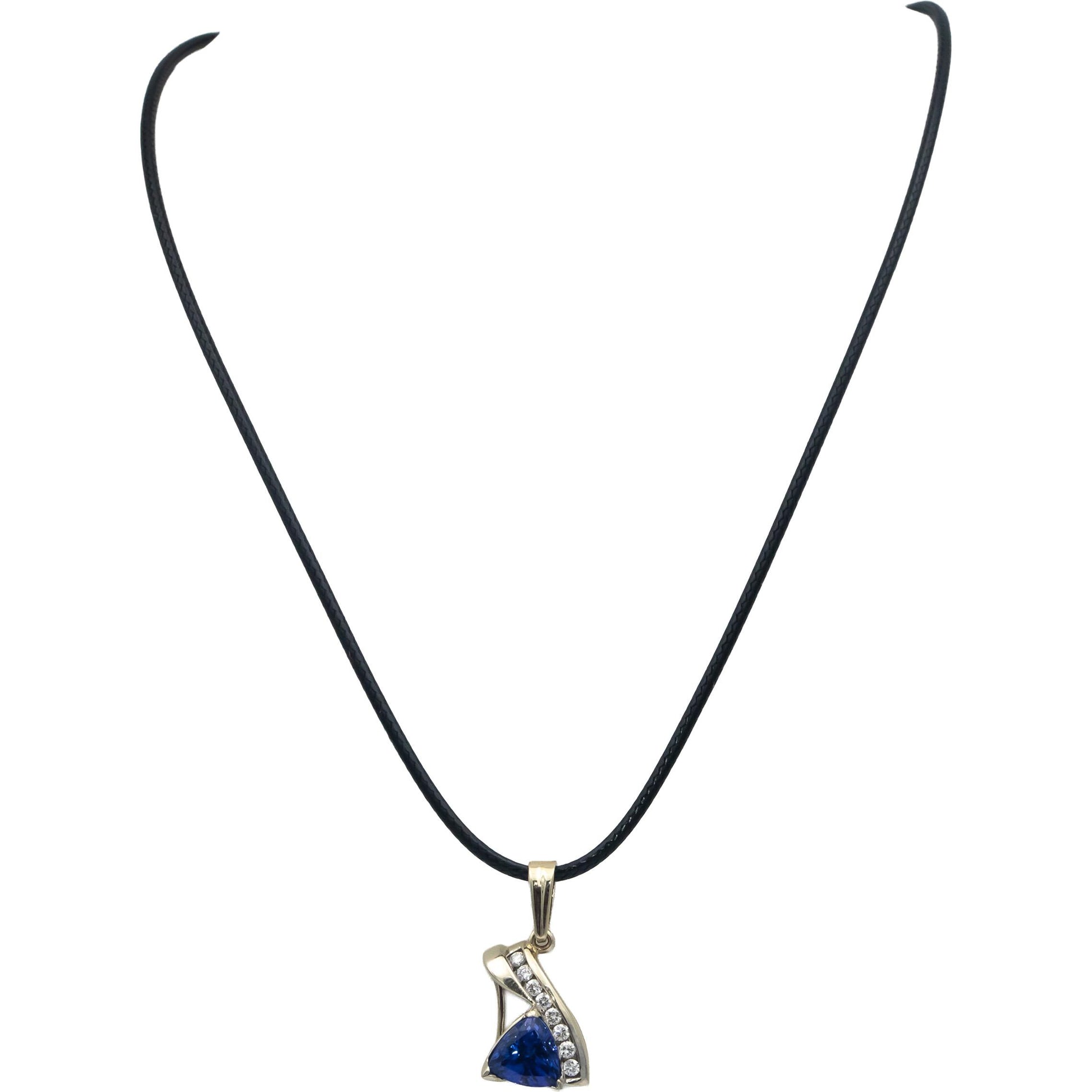 14k White Gold Trillion Tanzanite Round Diamond Pendant Necklace 3.35CTW