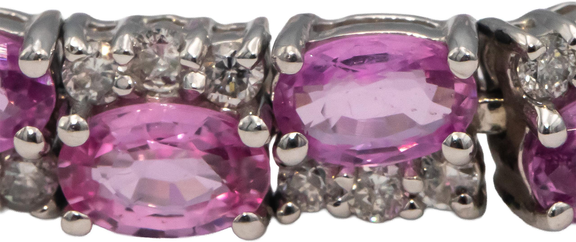 14k White Gold Oval Pink Sapphire & Round Diamond Link Bracelet 15.60CTW