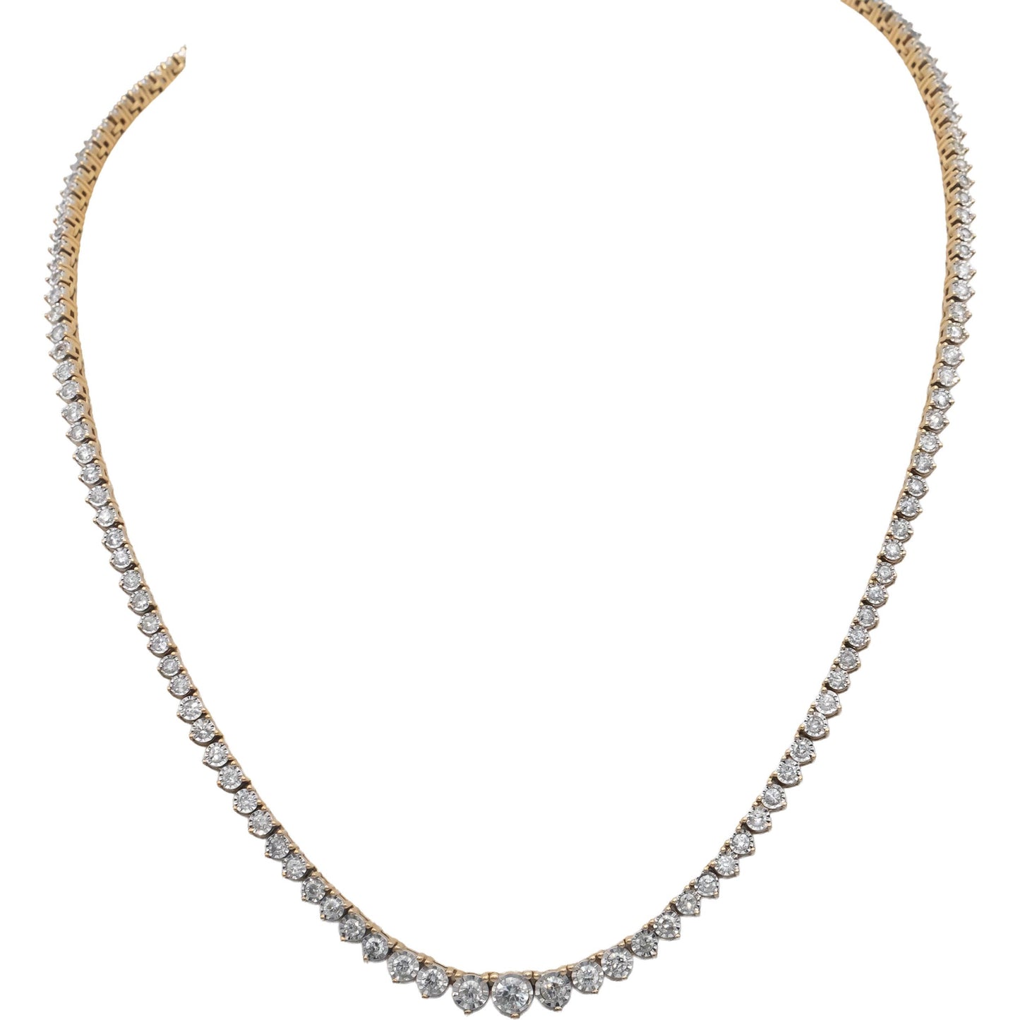 10k Yellow Gold Round Diamond Graduated Width Riviera Necklace 3.0CTW