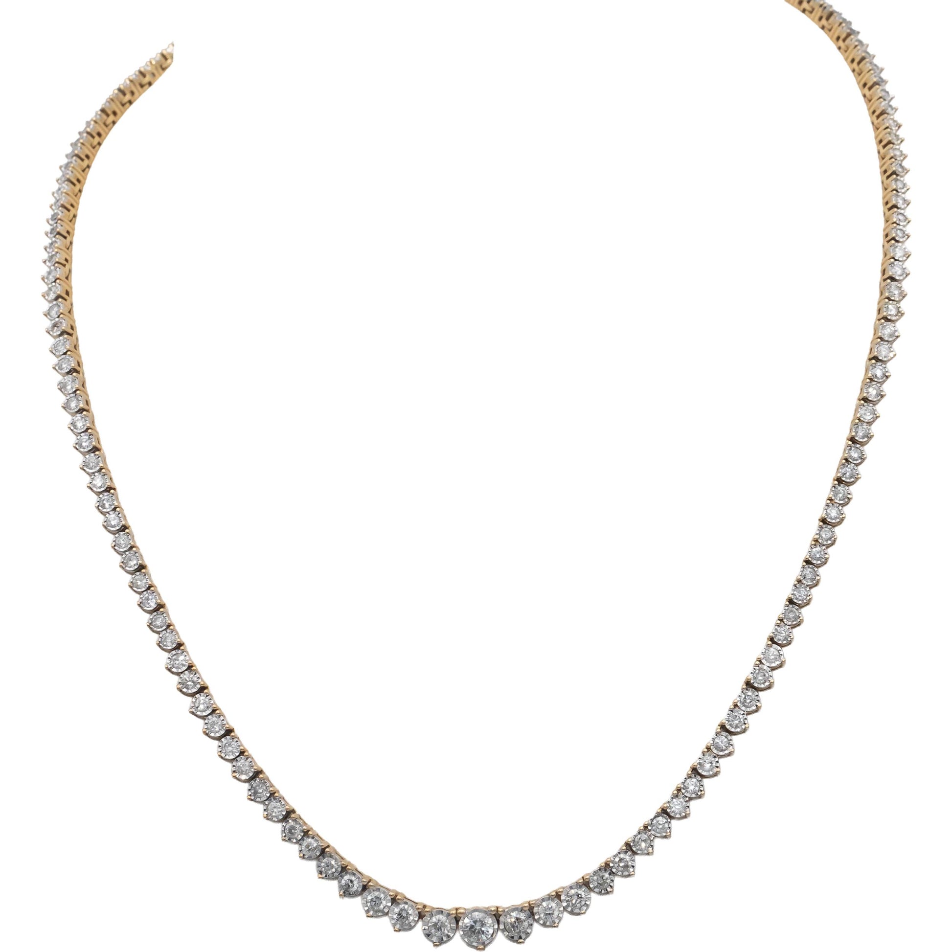 10k Yellow Gold Round Diamond Graduated Width Riviera Necklace 3.0CTW