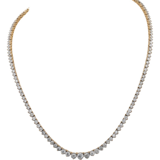 10k Yellow Gold Round Diamond Graduated Width Riviera Necklace 3.0CTW