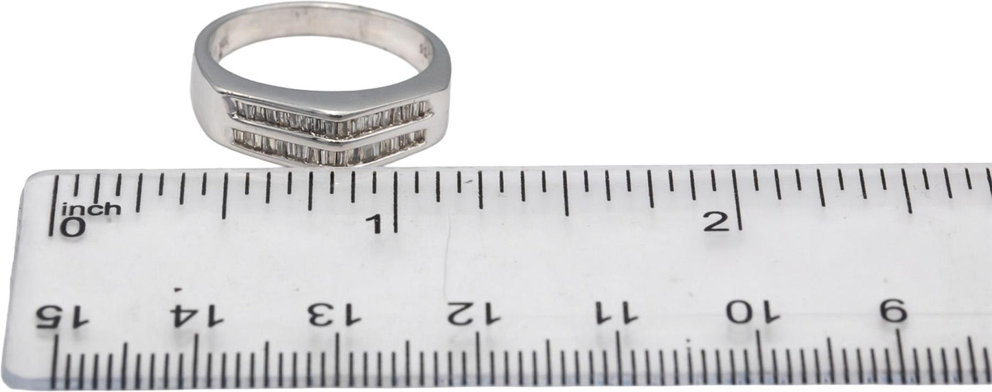 14k White Gold Baguette Cut Channel Set Two Row Band Ring 0.35CT Size 7