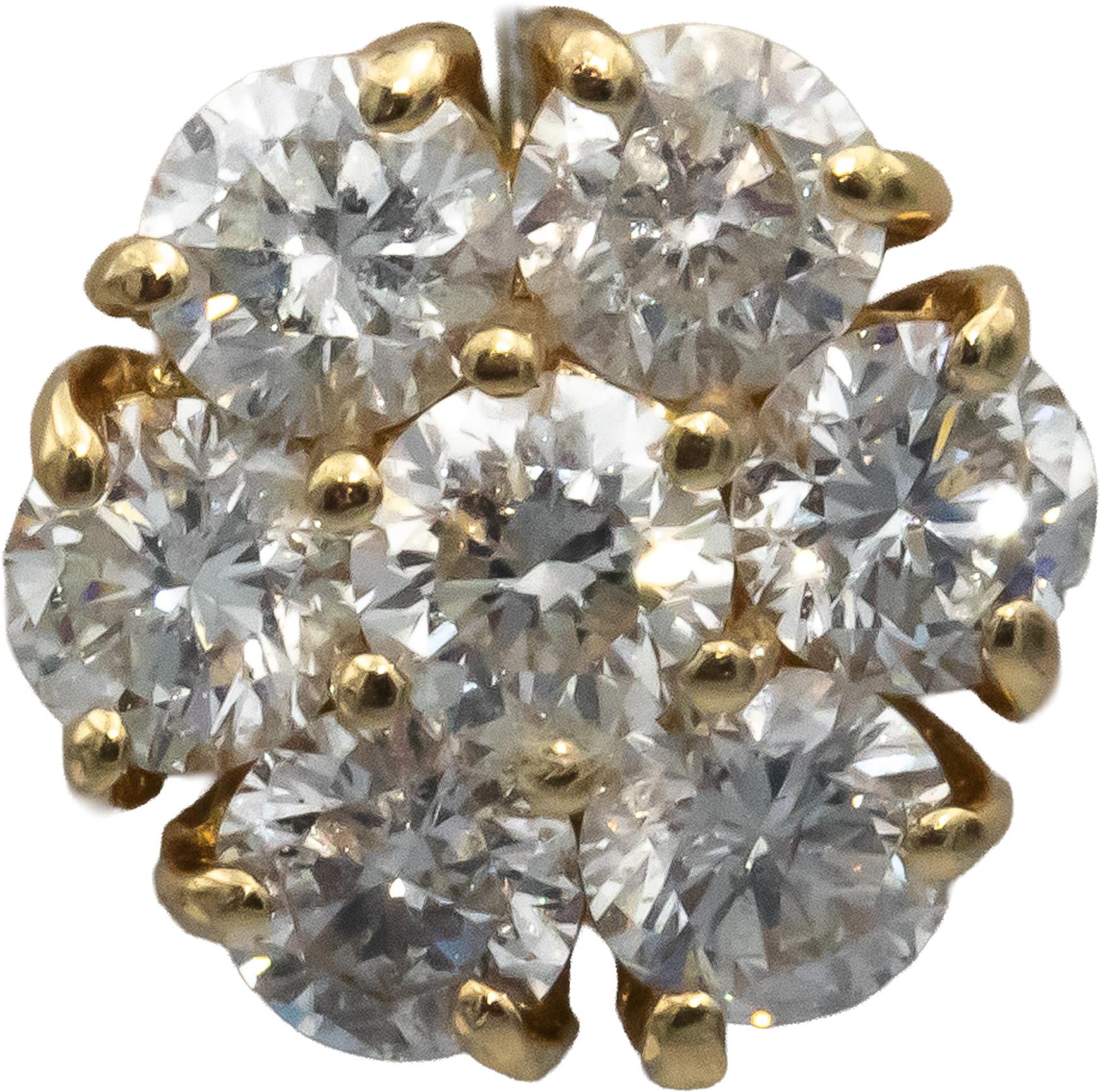 14k Yellow Gold Round Diamond Cluster Flower Stud Screw Back Earrings 2.20CT