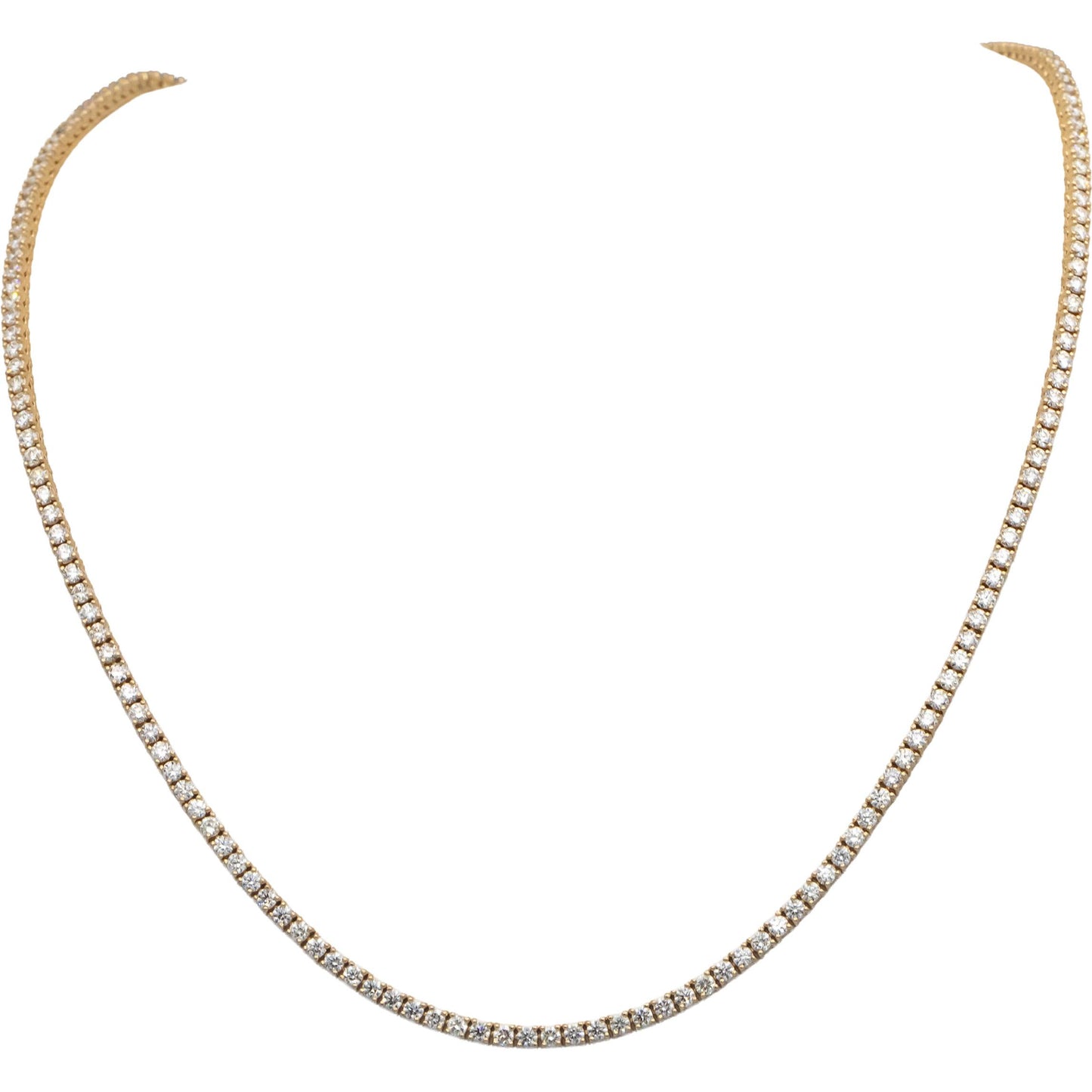 14k Yellow Gold VS Round Diamond Tennis Necklace 7.58CT