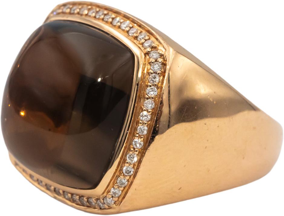 14k Rose Gold Smokey Quartz & Diamond Cocktail Ring 12.25CTW Size 7.25
