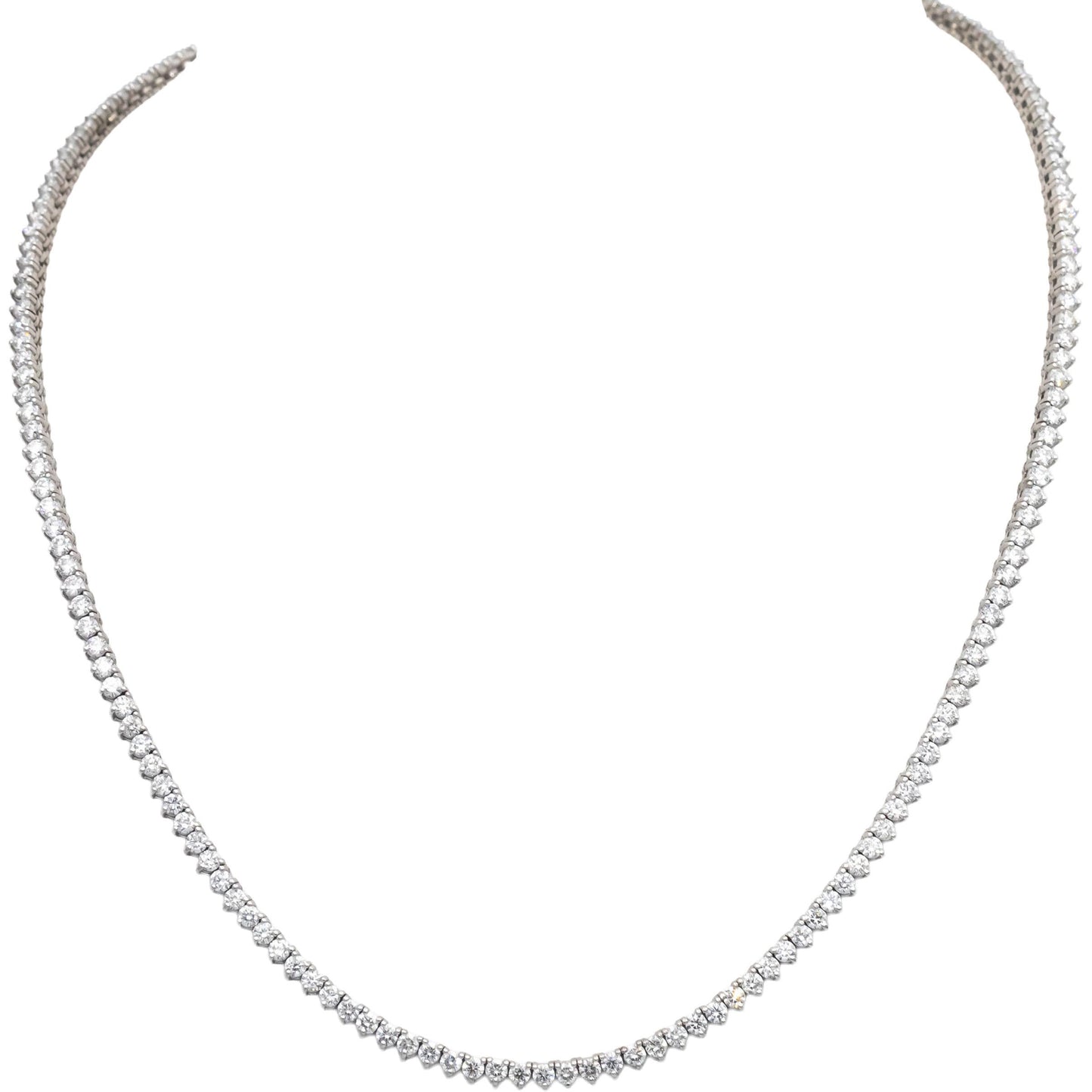 14k White Gold Round Diamond Three-Prong Tennis Necklace 7.80CT