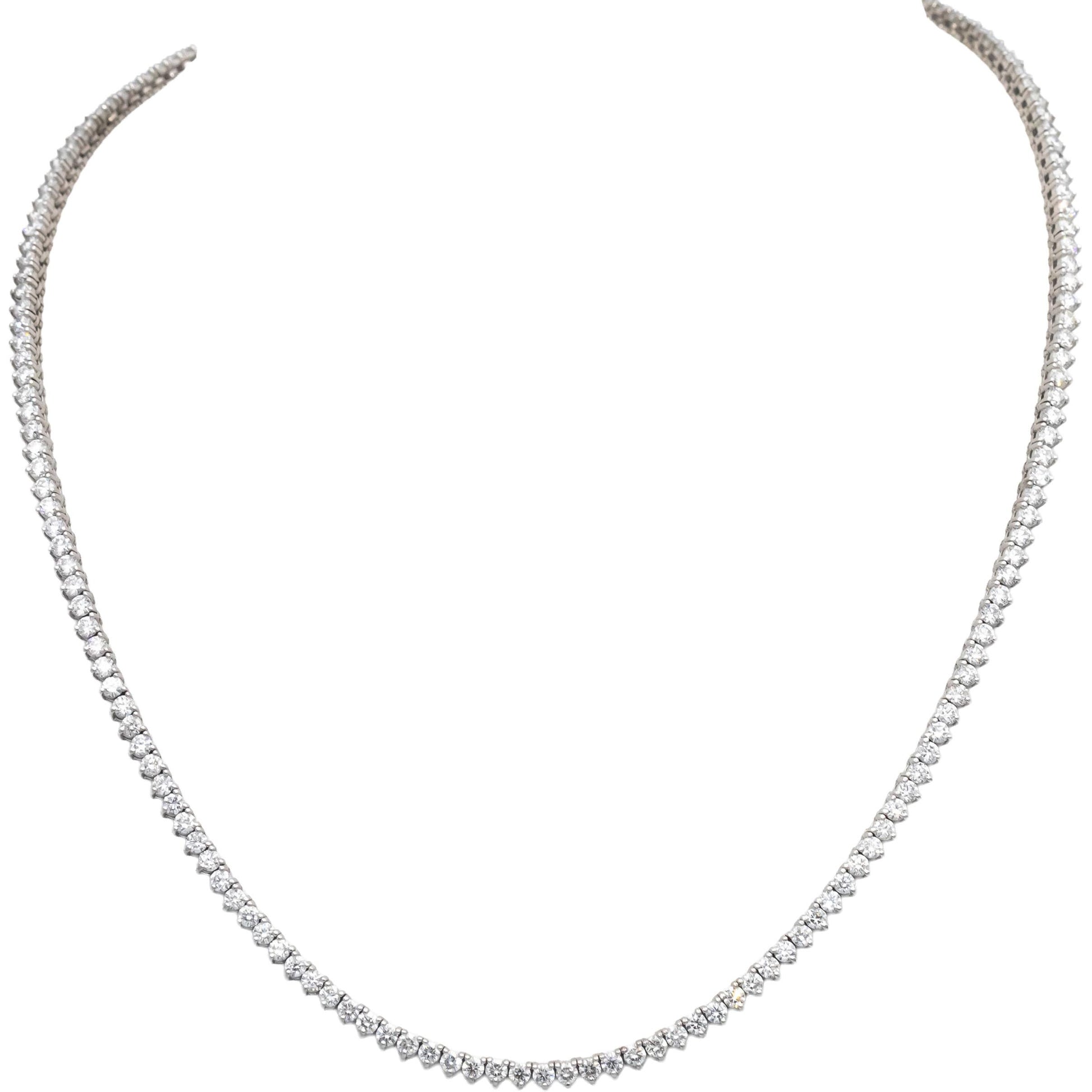 14k White Gold Round Diamond Three-Prong Tennis Necklace 7.80CT