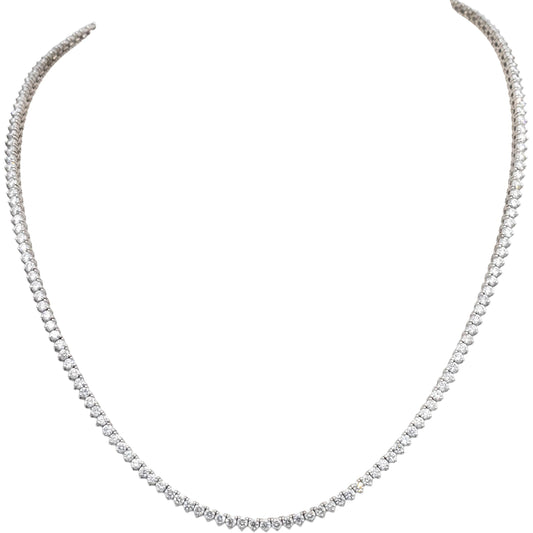 14k White Gold Round Diamond Three-Prong Tennis Necklace 7.80CT